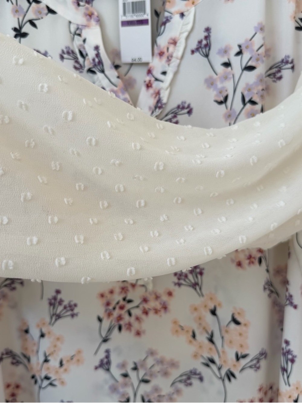 Van Heusen White Floral Swiss Dot Sleeve Blouse XXL New - Picture 6 of 9